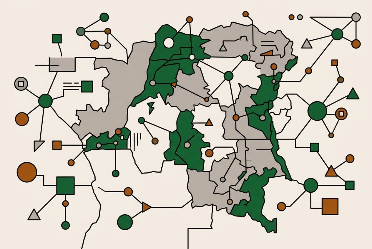 Flat illustration of social network icons and a map of Congo.